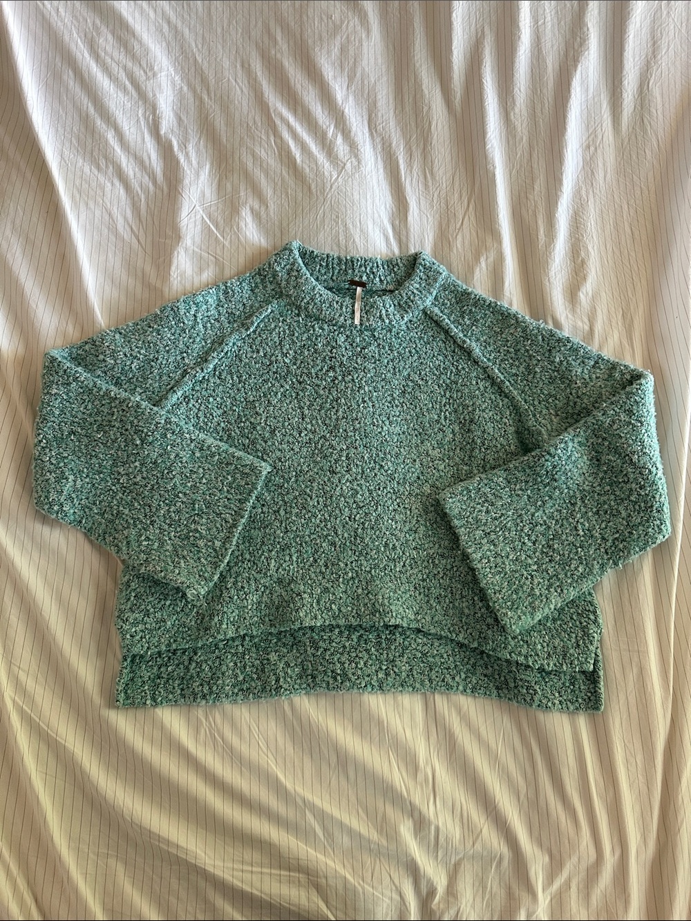 Free People- Cozy Textured Light Greenish Blue Women's Pullover Sweater - S